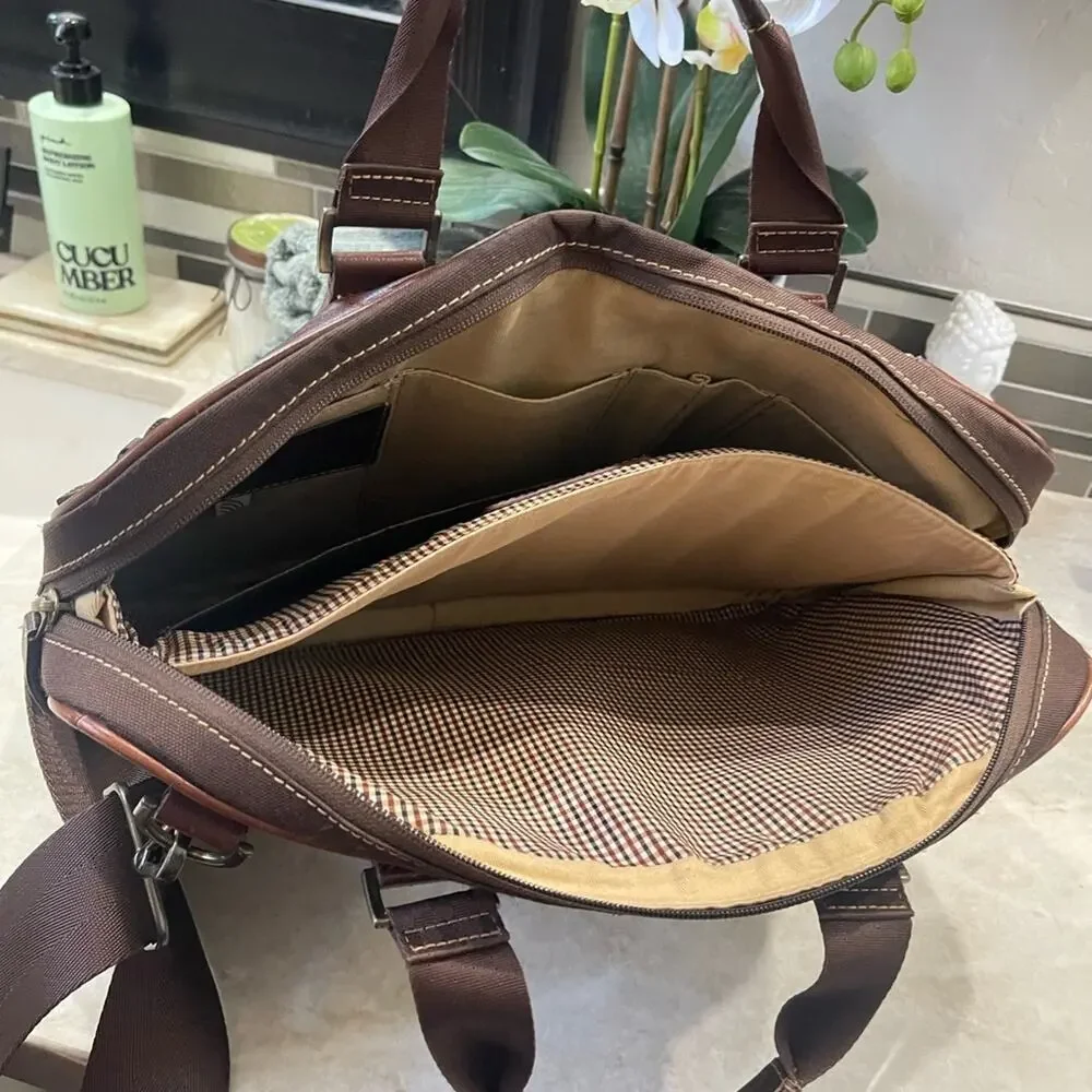 Boconi Zipster Brown weathered Leather Briefcase with Adjustable Straps